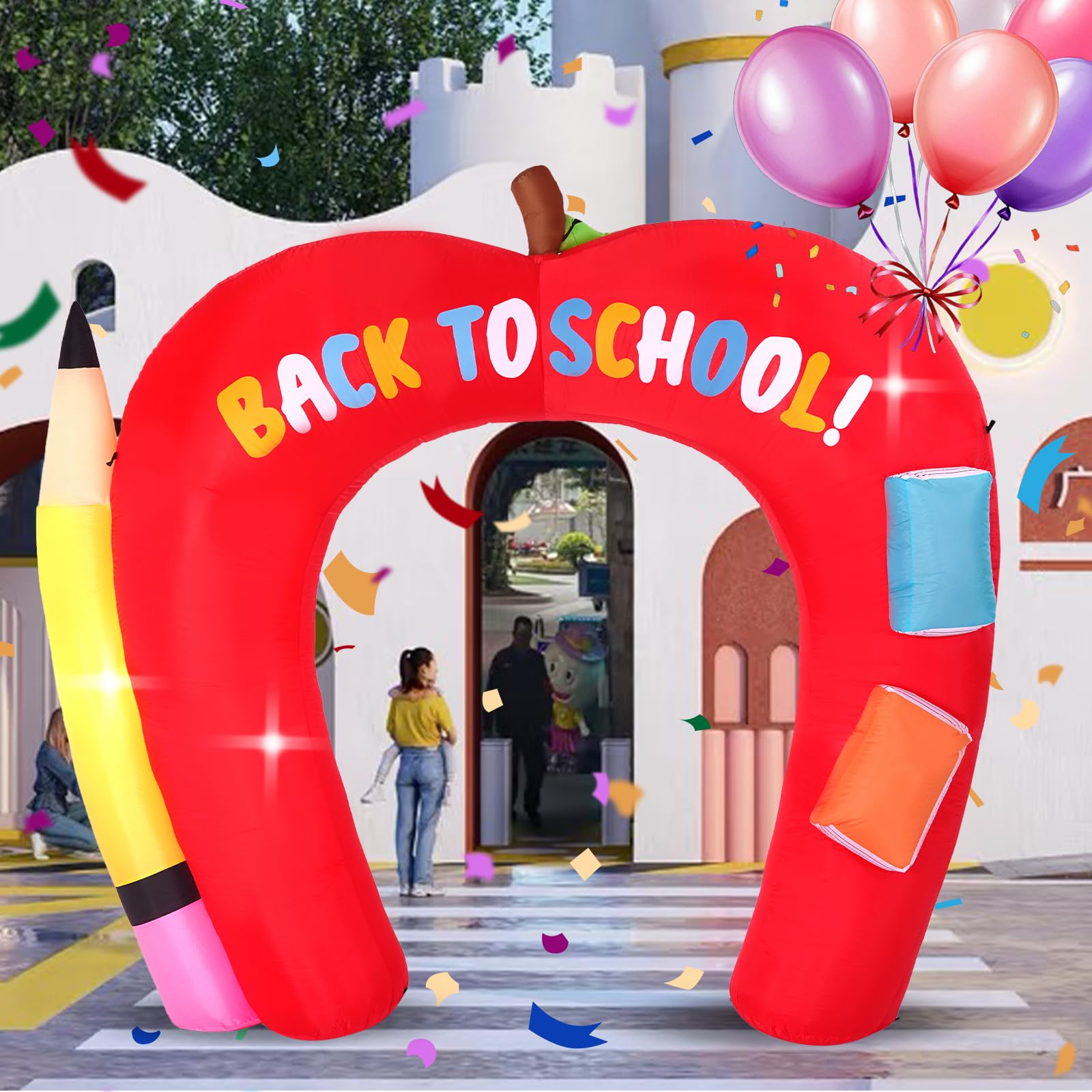 9FT Back to School Apple Arch inflatable decoration with LED lights