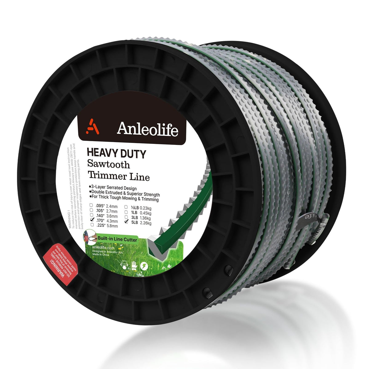 A ANLEOLIFE 170" Sawtooth Trimmer Line 440ft bulk spool front view