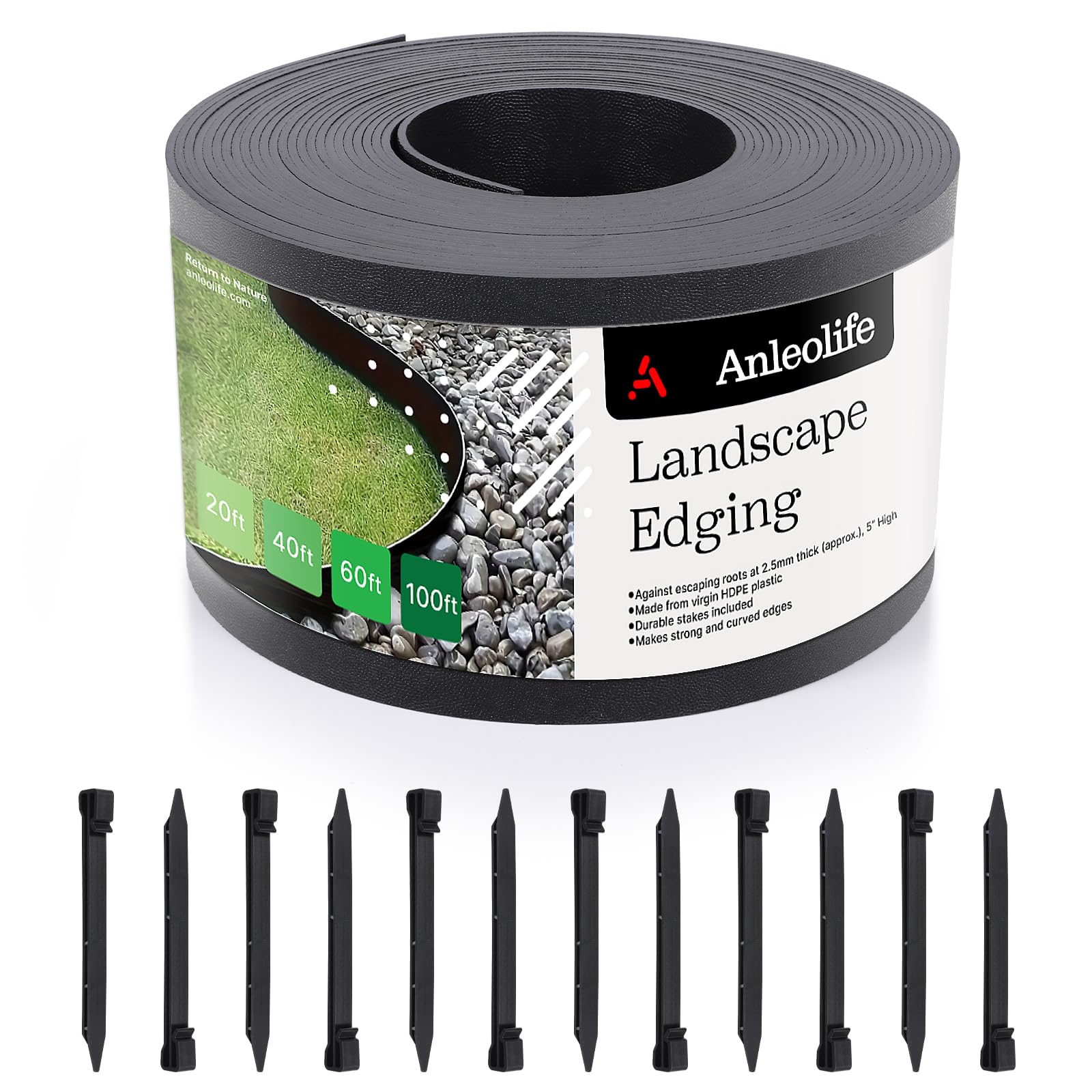A ANLEOLIFE 40ft flexible plastic landscape edging coil in black