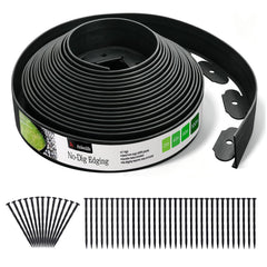 A ANLEOLIFE 40FT No-Dig Garden Landscape Edging with 48 Spikes in black