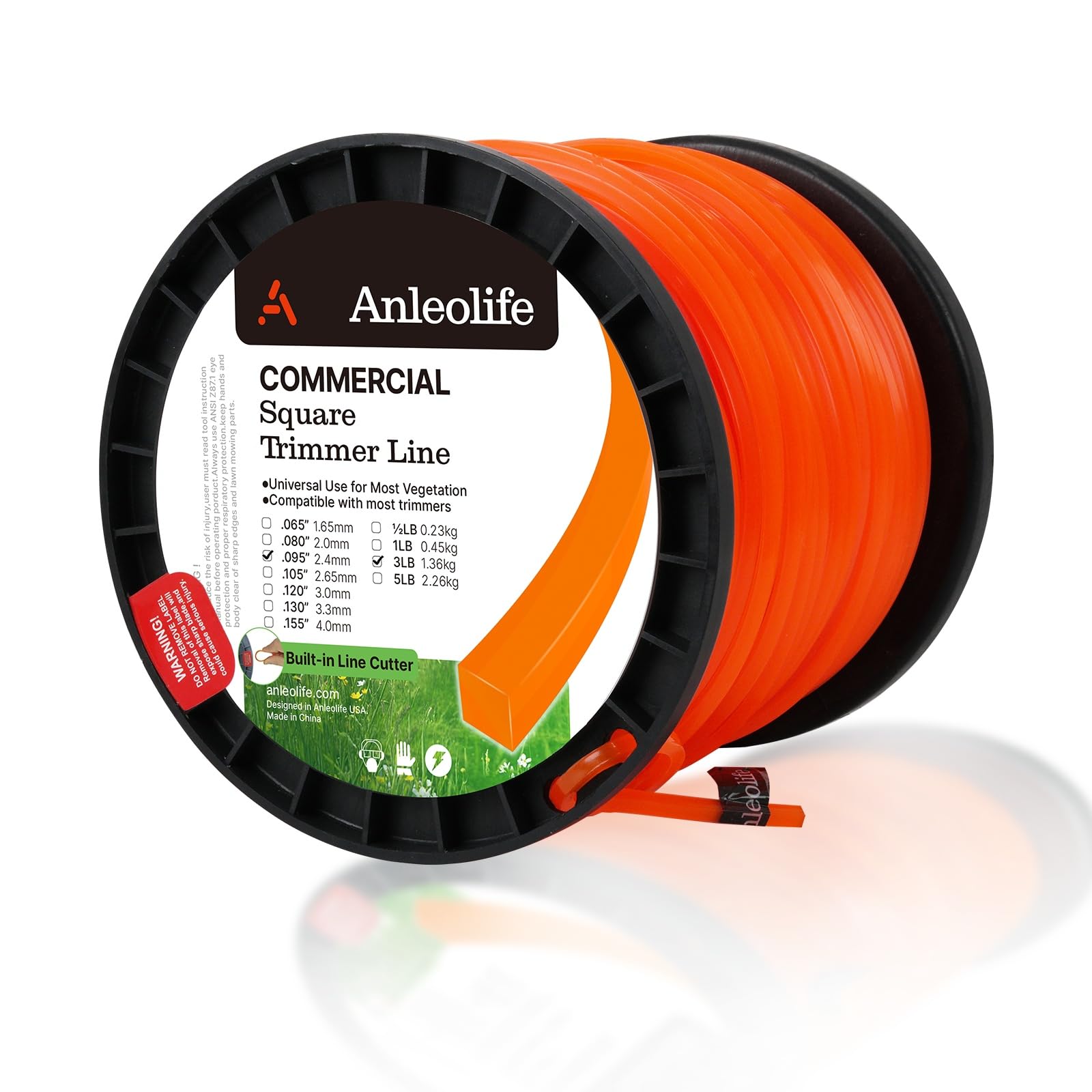 A ANLEOLIFE Commercial Square Trimmer Line 780 ft spool front view