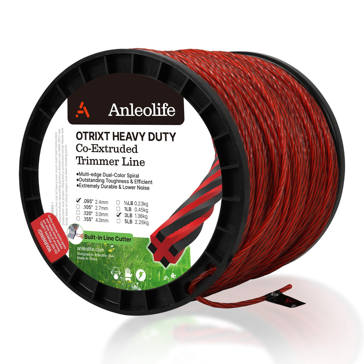 A ANLEOLIFE Octa-Twist Weed Eater String 921ft spool front view