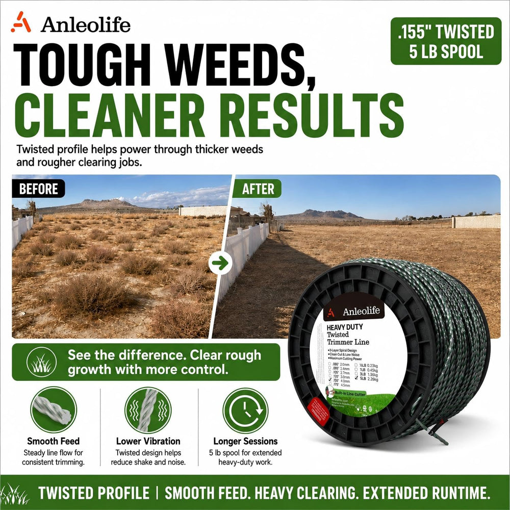 A ANLEOLIFE trimmer line in use on a lawn with heavy growth