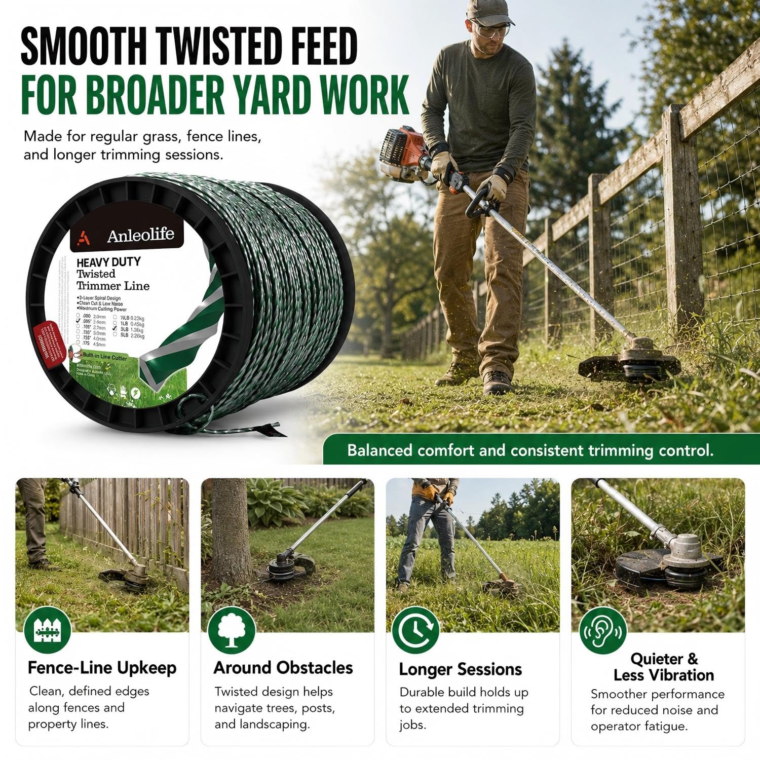 A ANLEOLIFE trimmer line on a trimmer head for demonstration