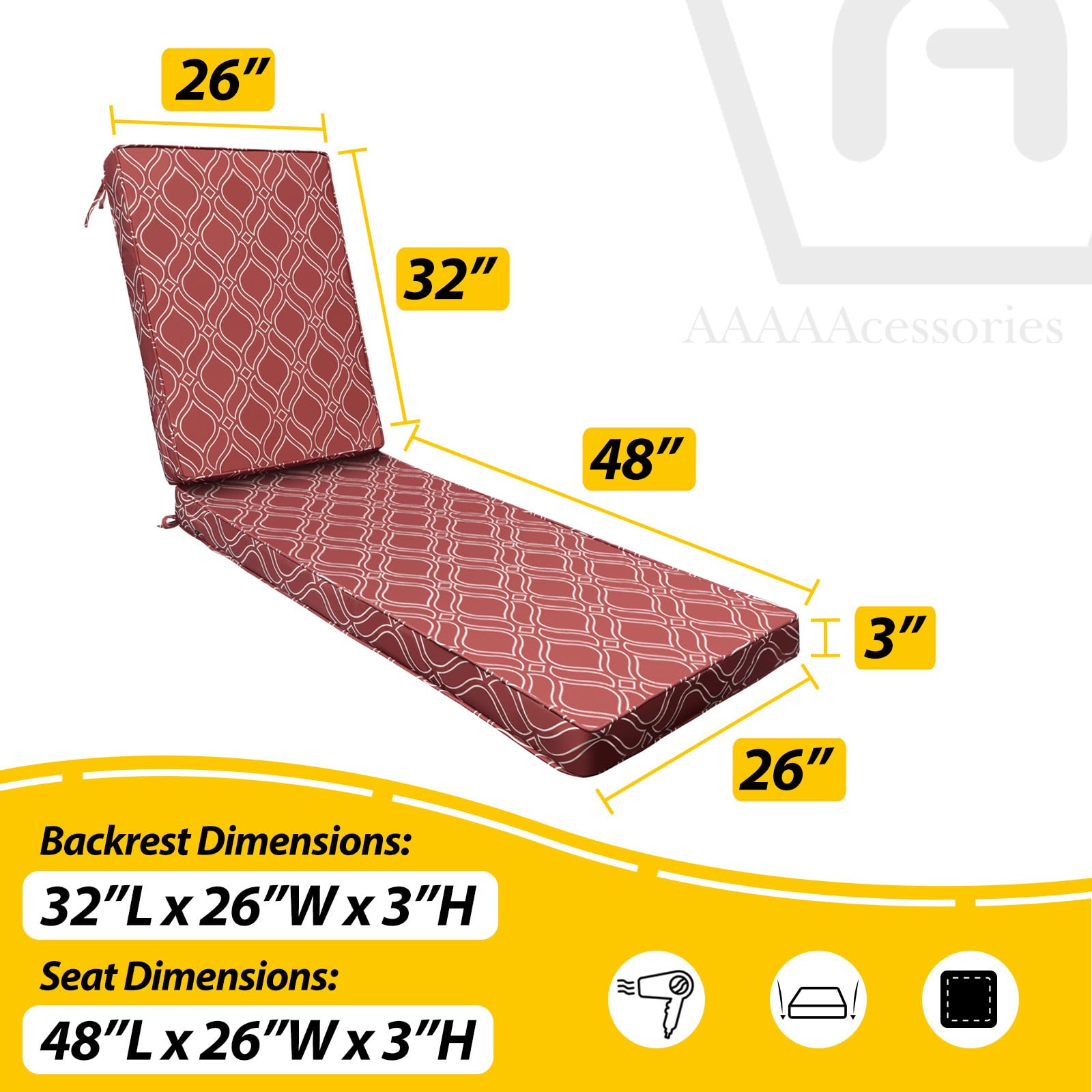 AAAAAccessoires Chaise Lounge Cushion showing piped edges