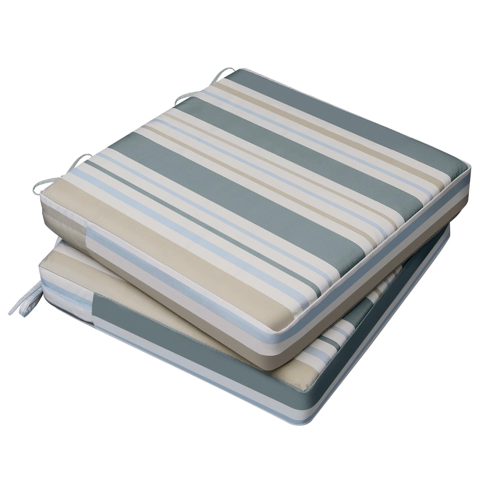 AAAAAccessoires Outdoor Chair Cushions set of 2, Slate Gray Blue Coastal Stripe