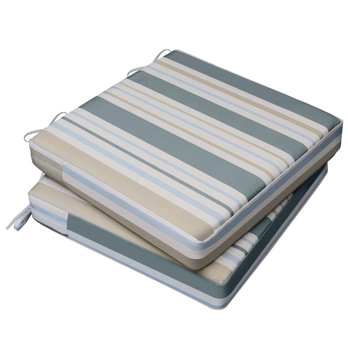 AAAAAccessoires Outdoor Chair Cushions set of 2, Slate Gray Blue Coastal Stripe