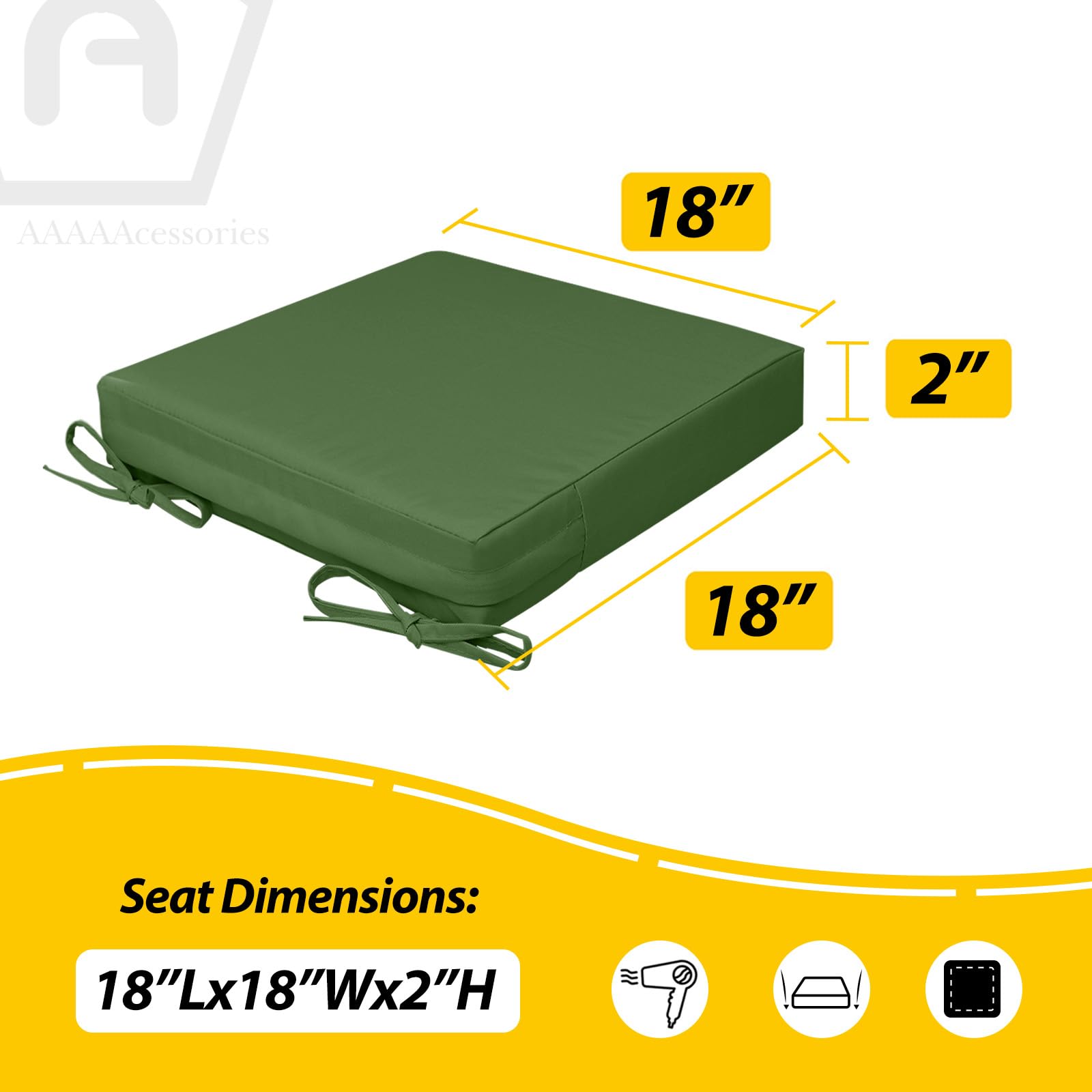 AAAAAcessories Outdoor Chair Cushions Dark Moss Green with ties