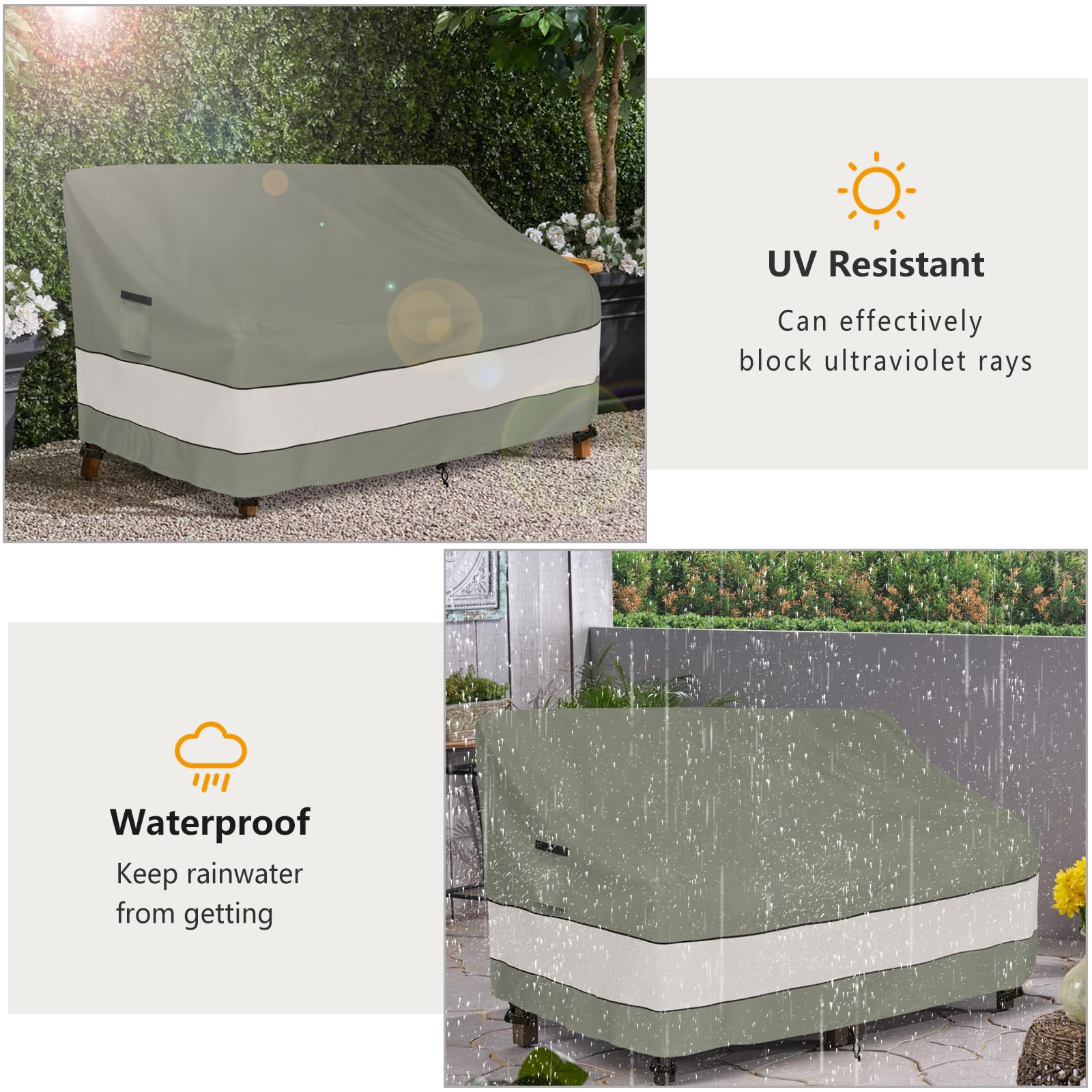 Aacabo Outdoor Sofa Cover in use on a patio loveseat