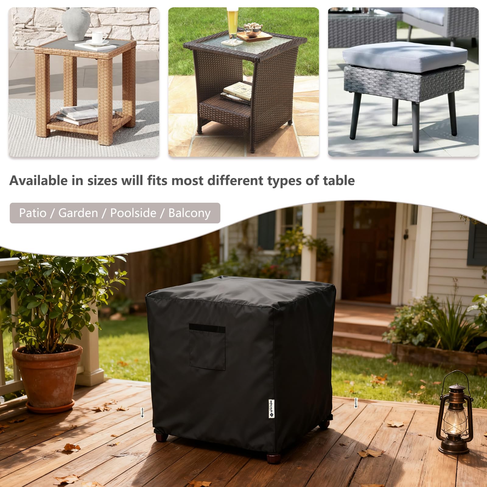 Aacabo Patio Wicker Side Table Cover in outdoor setting