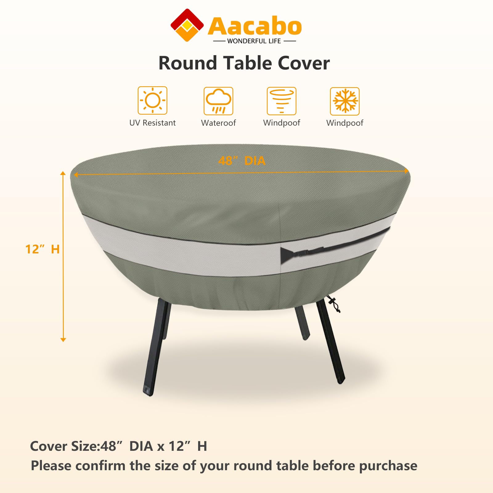 Aacabo Round Patio Table Cover Grey Green side view