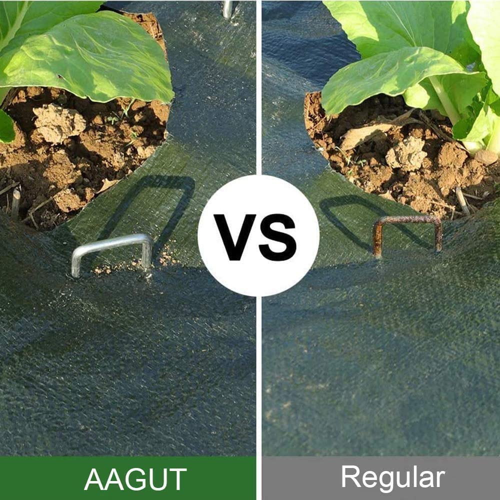 AAGUT landscape staples being inserted into the ground