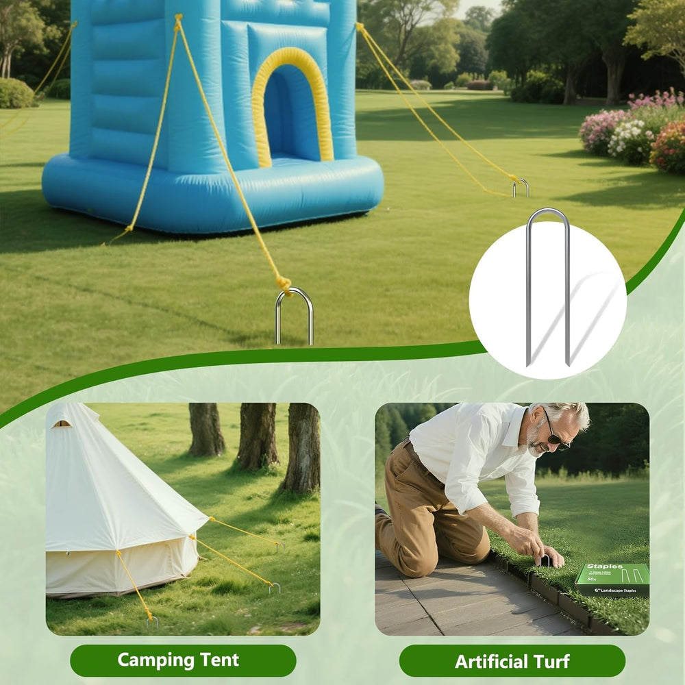 AAGUT U Shaped Stakes laid out for use in landscaping