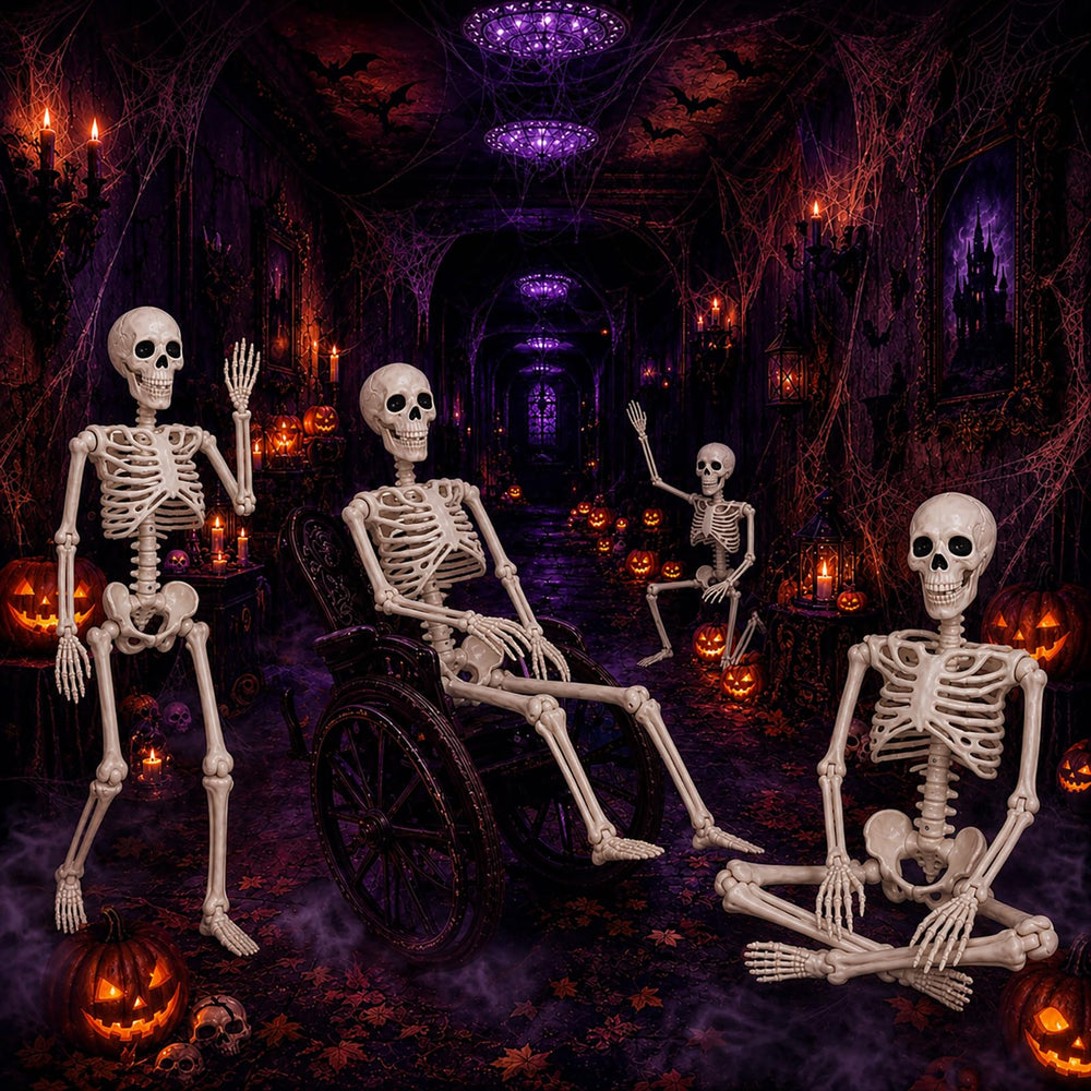 Abakuku Halloween skeleton posed in a graveyard