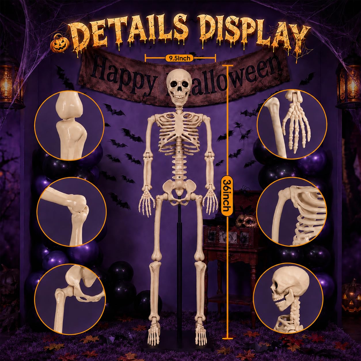 Abakuku Halloween skeleton with movable joints side view