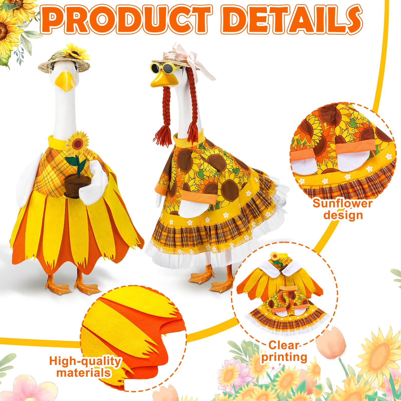 Abbylike sunflower goose outfit in garden setting