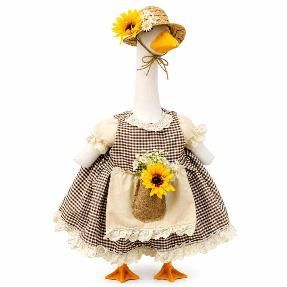Abbylike sunflower porch goose outfit plaid dress and straw hat