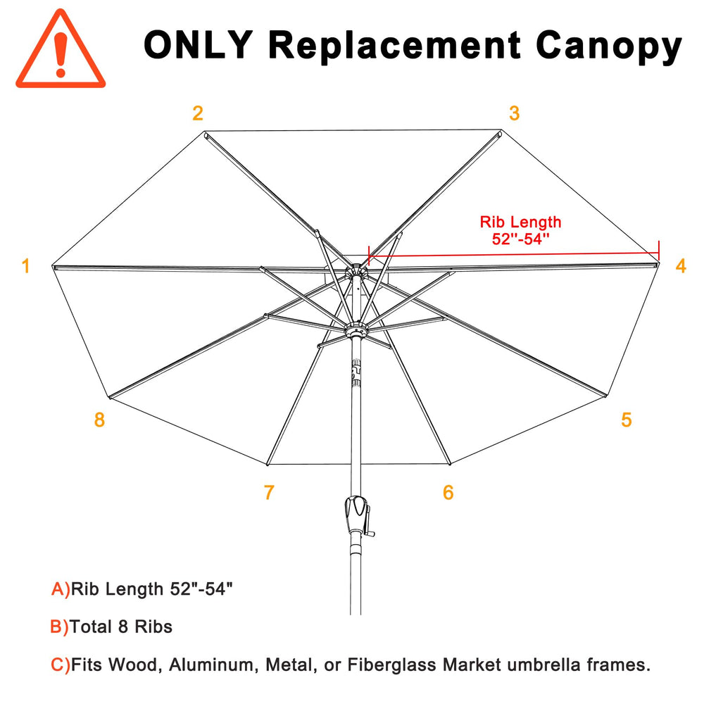ABCCANOPY 9ft umbrella replacement canopy side view