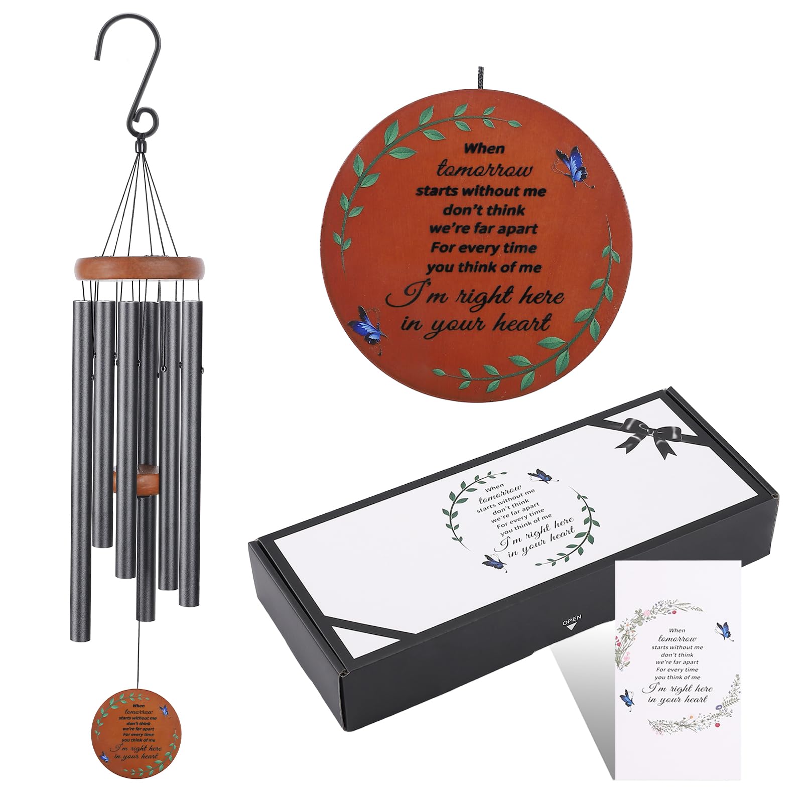 ABEICO Memorial Wind Chimes front view with heartfelt inscription