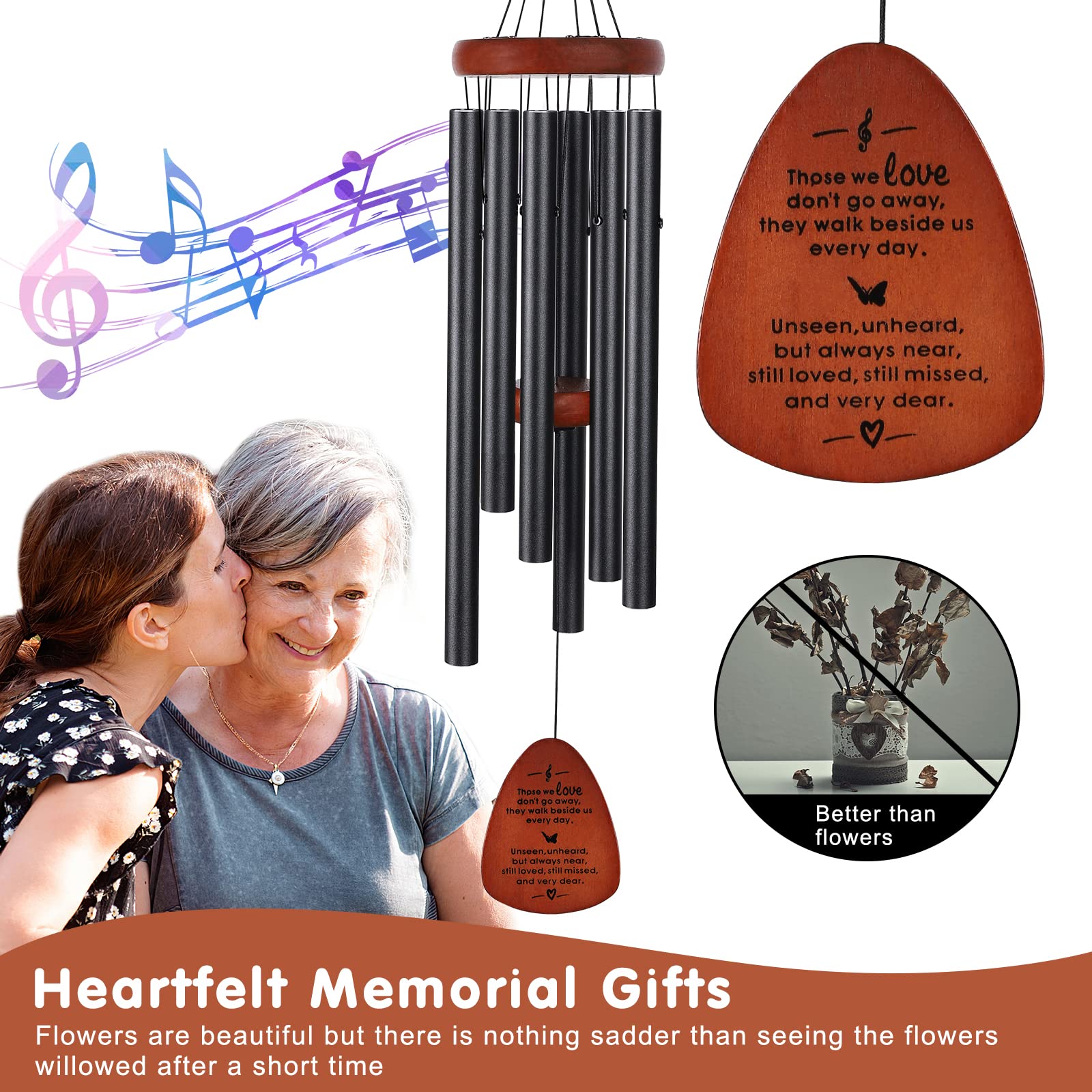 ABEICO Memorial Wind Chimes with poem card close-up