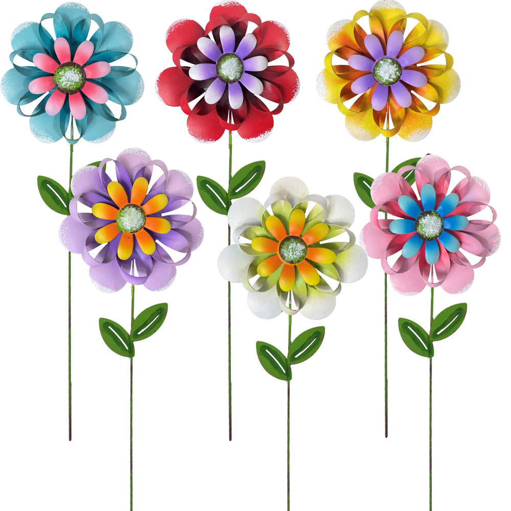 ABELOTS Metal Flower Garden Stakes vibrant red flower front view