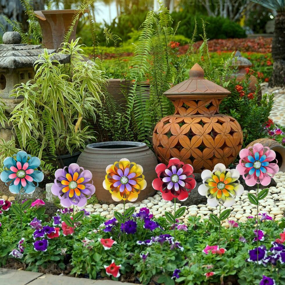 ABELOTS Metal Flower Garden Stakes vibrant yellow flower close-up