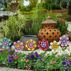 ABELOTS Metal Flower Garden Stakes vibrant yellow flower close-up