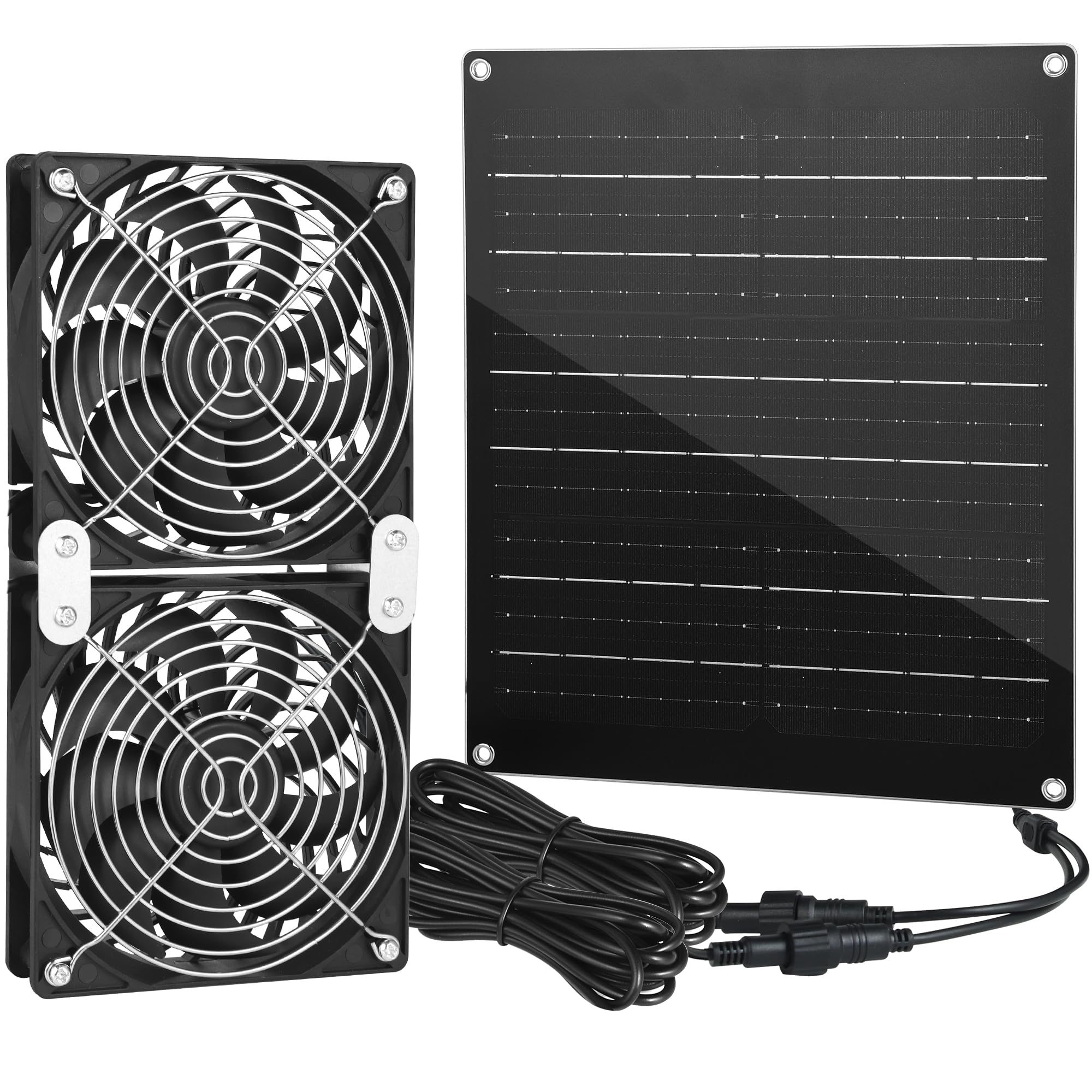 ABitmax Solar Fan Kit black model front view with dual fan blades