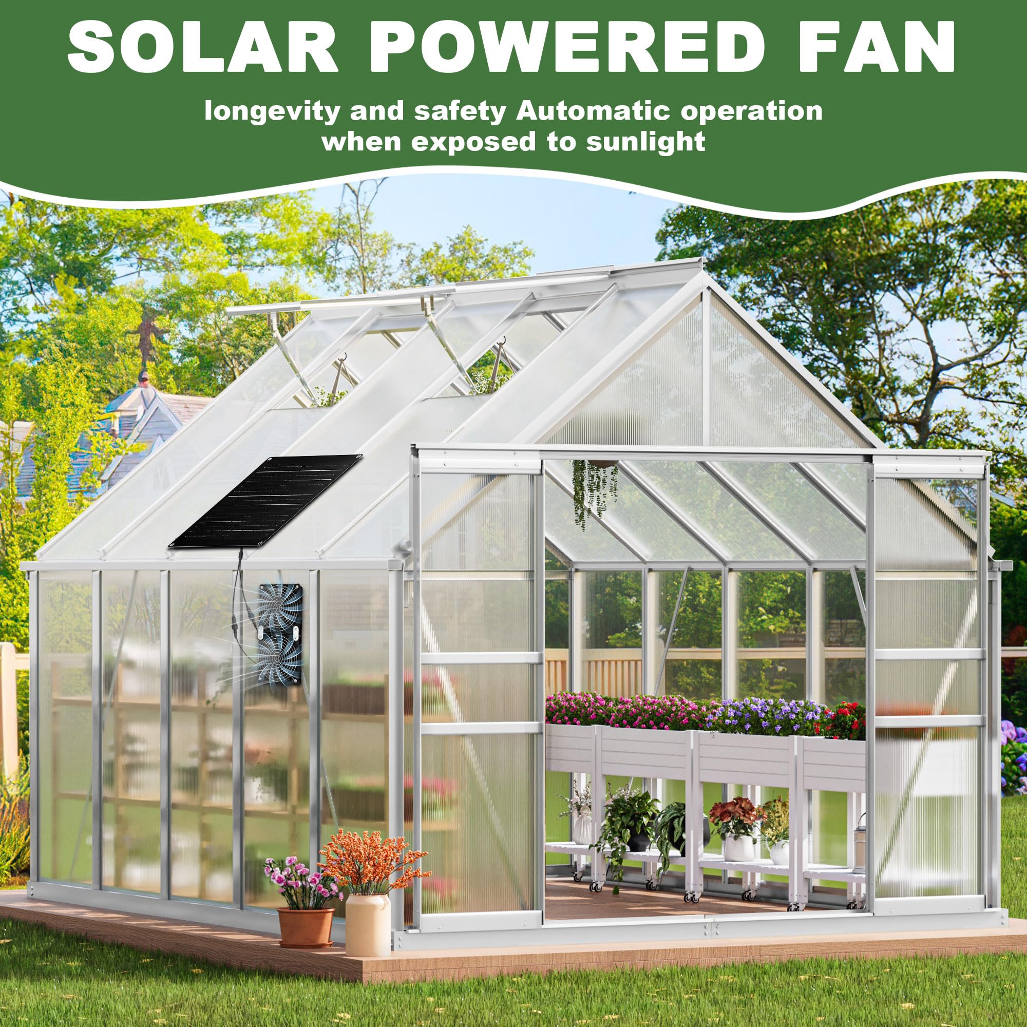 ABitmax Solar Fan Kit showing IPX7 waterproof design
