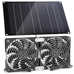 ABitmax Solar Powered Fan Kit with two black fans and solar panel