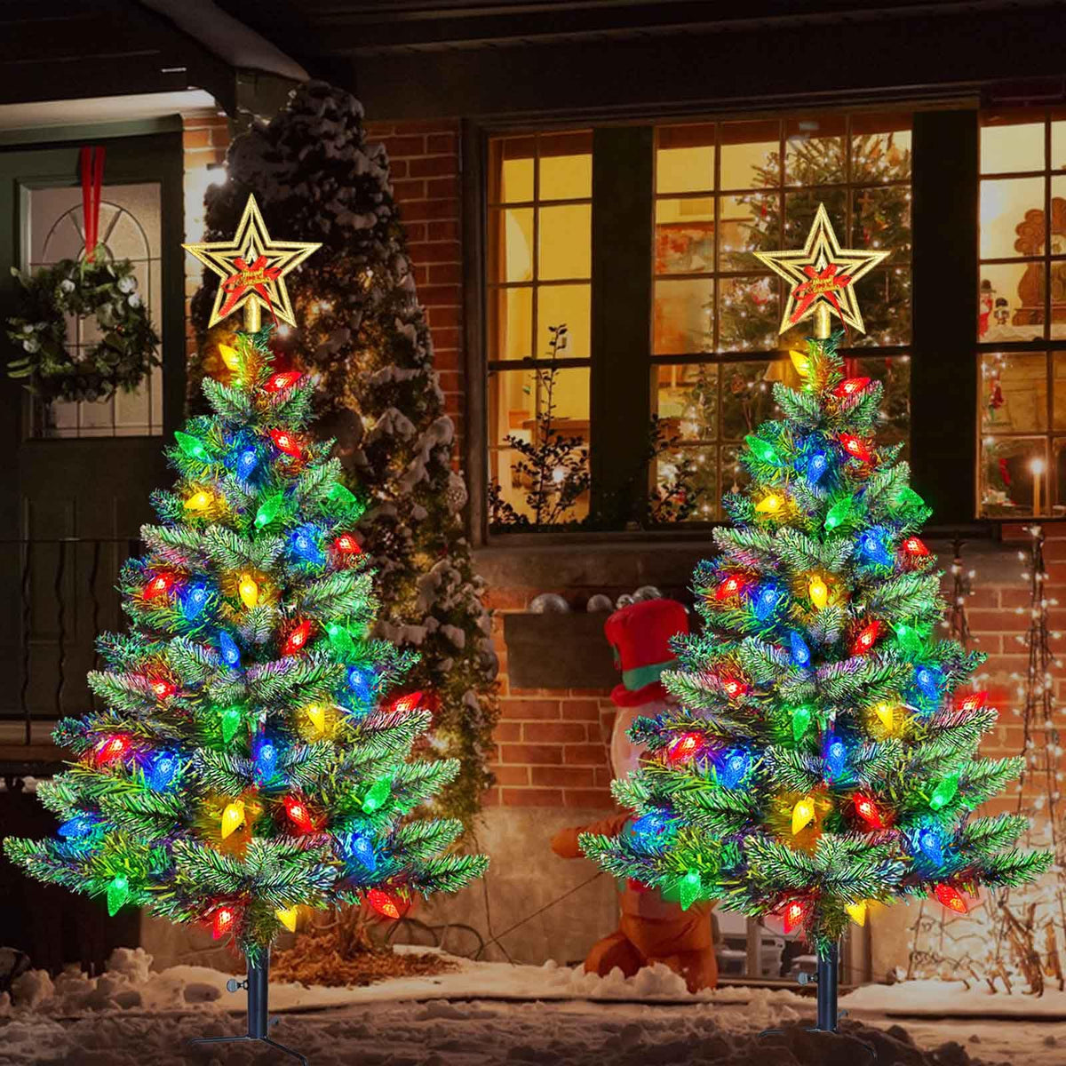 Abkshine Solar Christmas Tree front view with multicolour lights