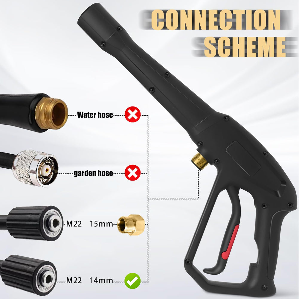 Abode Pressure Washer Spray Gun side view with hose adapter
