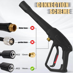 Abode Pressure Washer Spray Gun side view with hose adapter