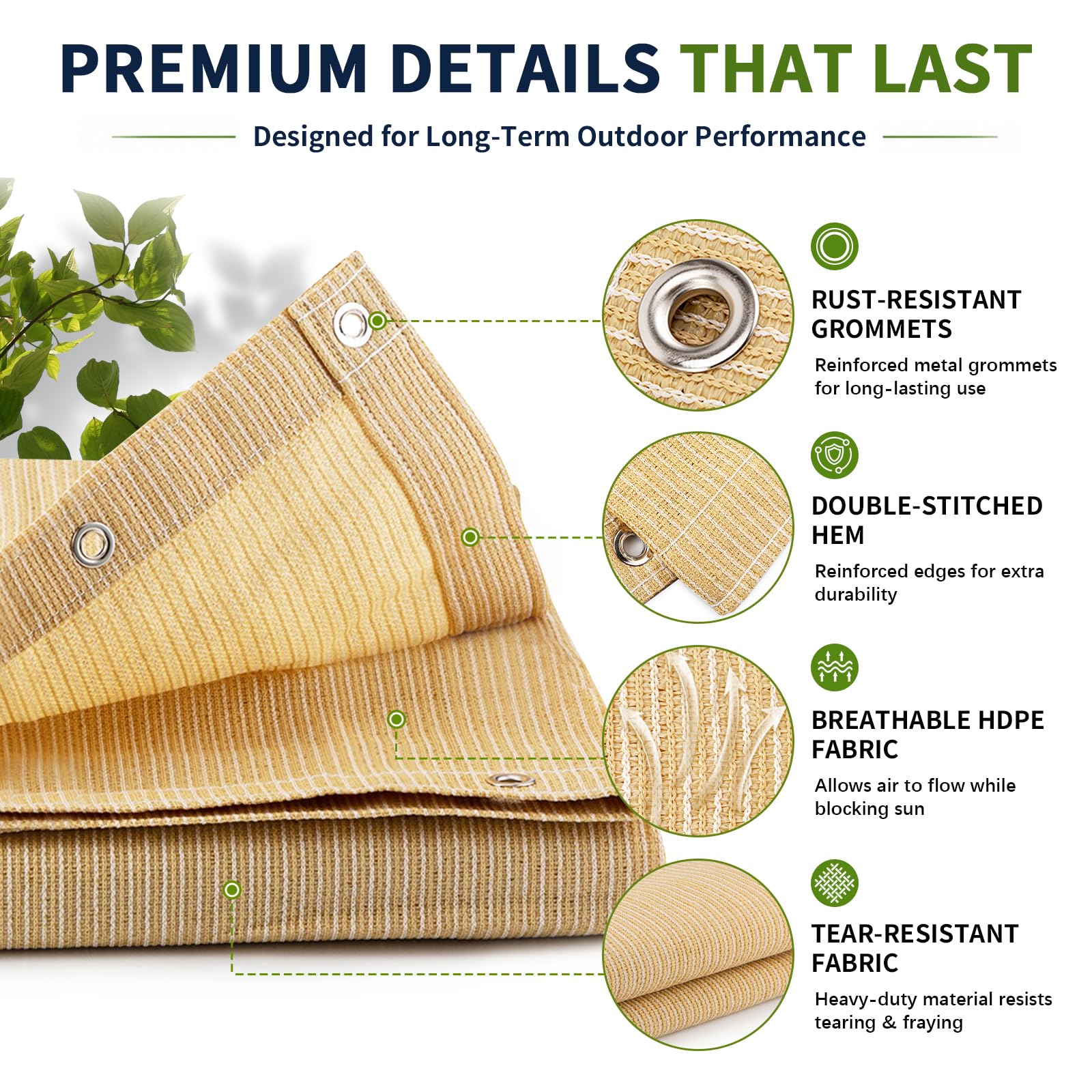 ABOSUN sun shade cloth displayed outdoors in a backyard setting