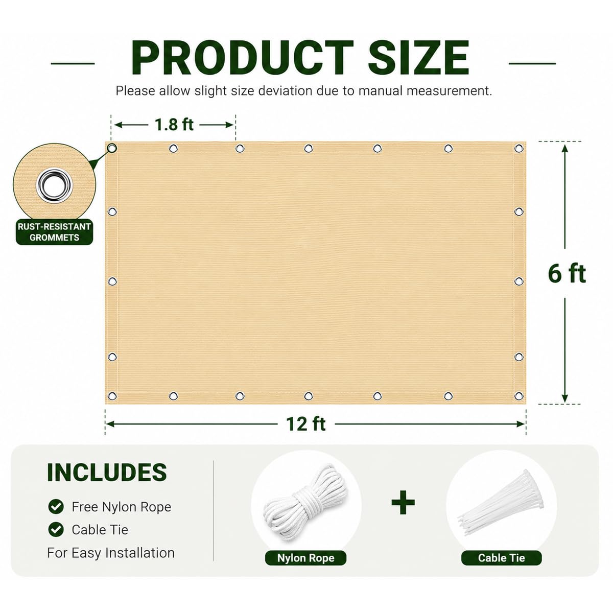 ABOSUN sun shade cloth setup with included ropes
