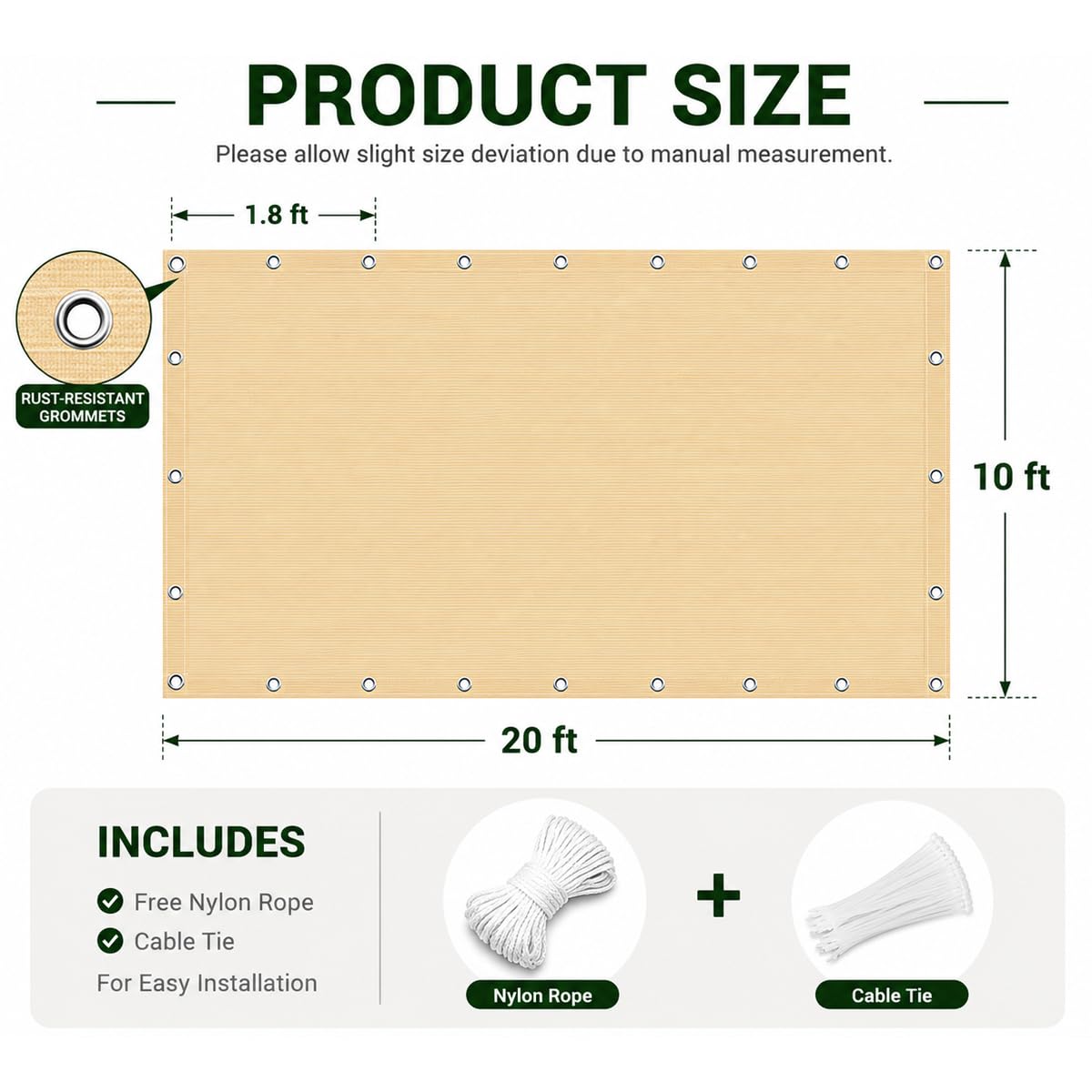 ABOSUN sun shade cloth showing its HDPE material
