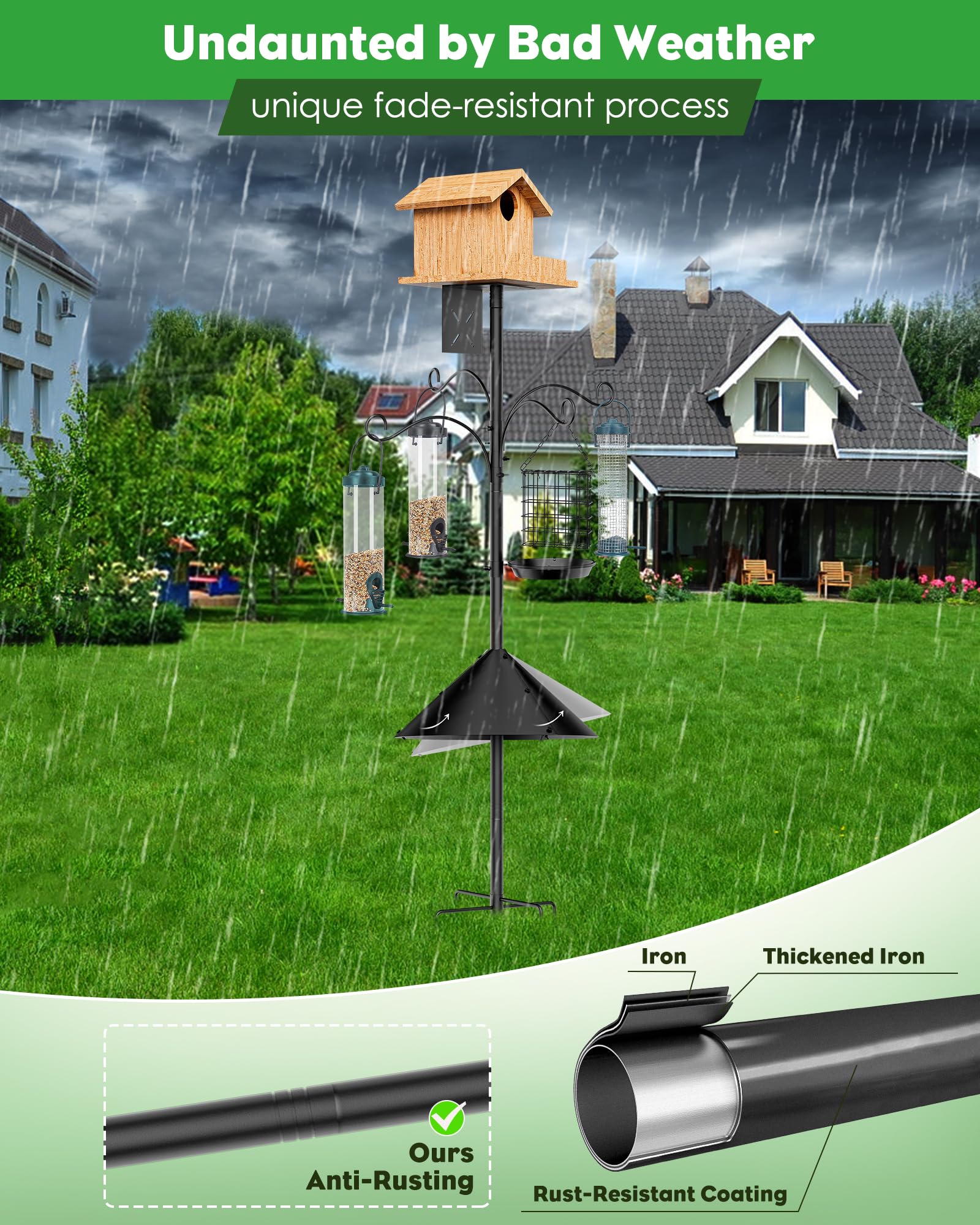 aboutool 92 Inch Bird Feeder Pole with four shepherd's hooks