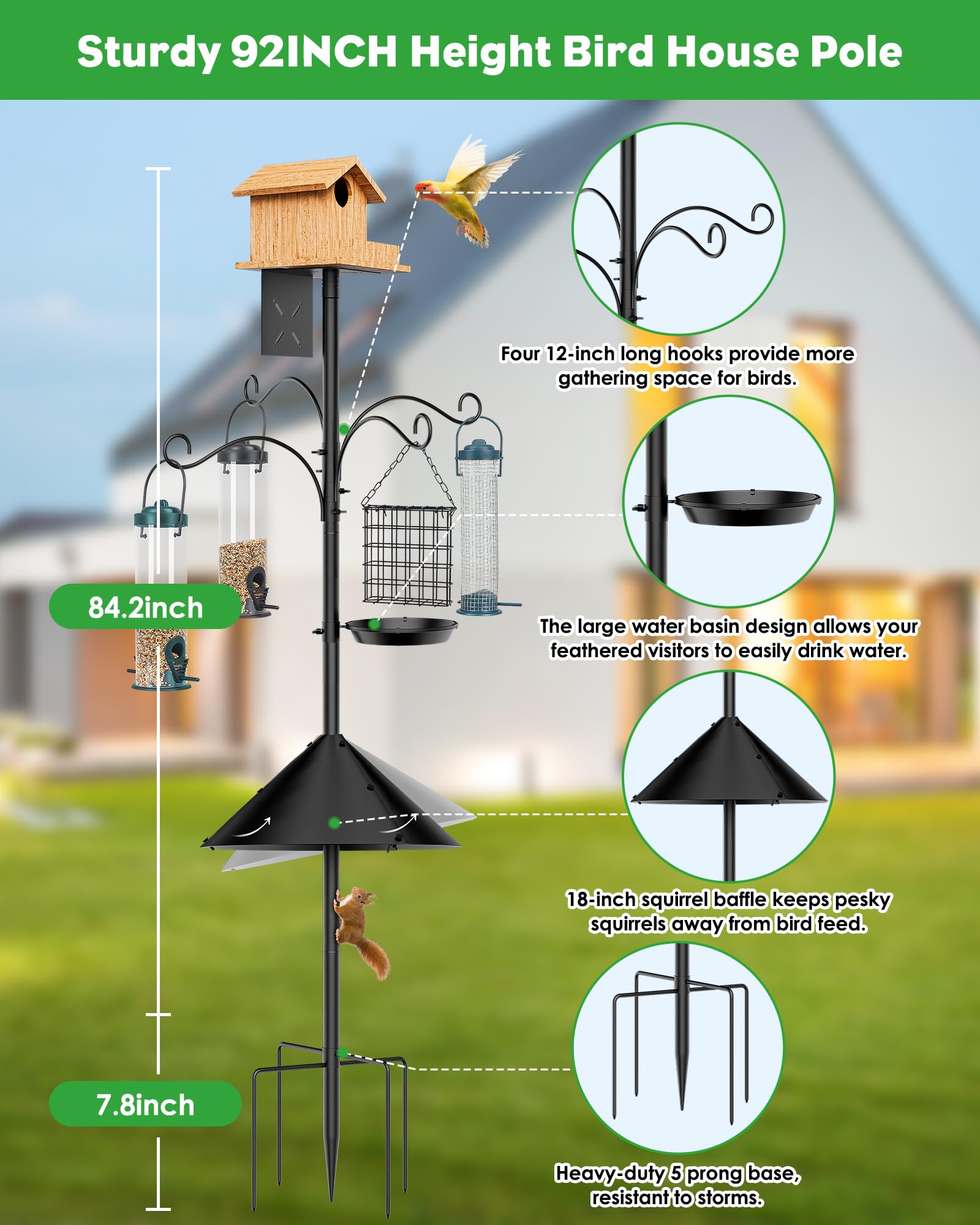 aboutool Bird Feeder Pole showing 5-prong ground spike