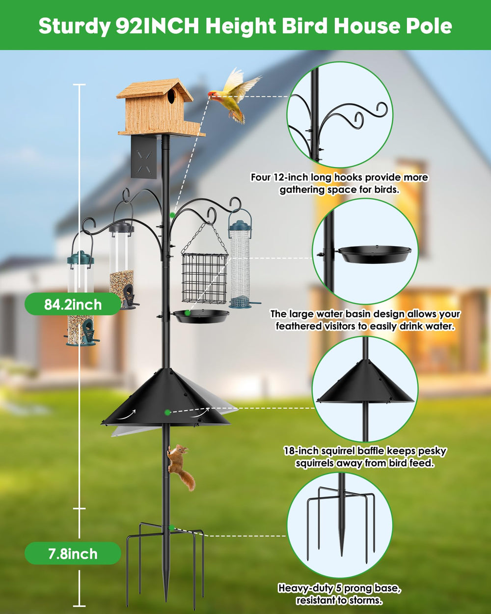 aboutool Bird Feeder Pole showing 5-prong ground spike