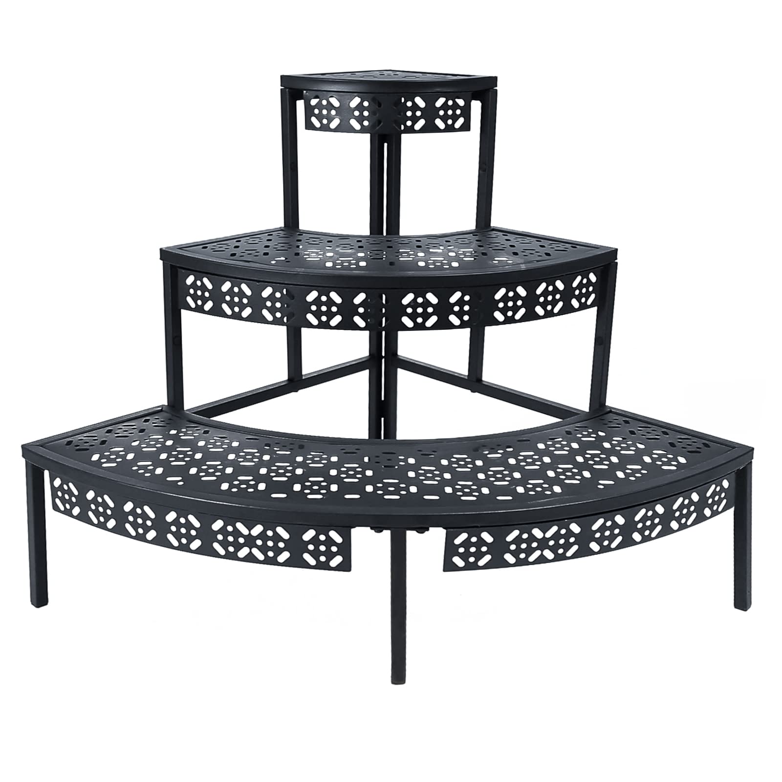 aboxoo 3-Tier Metal Plant Stand front view, black color