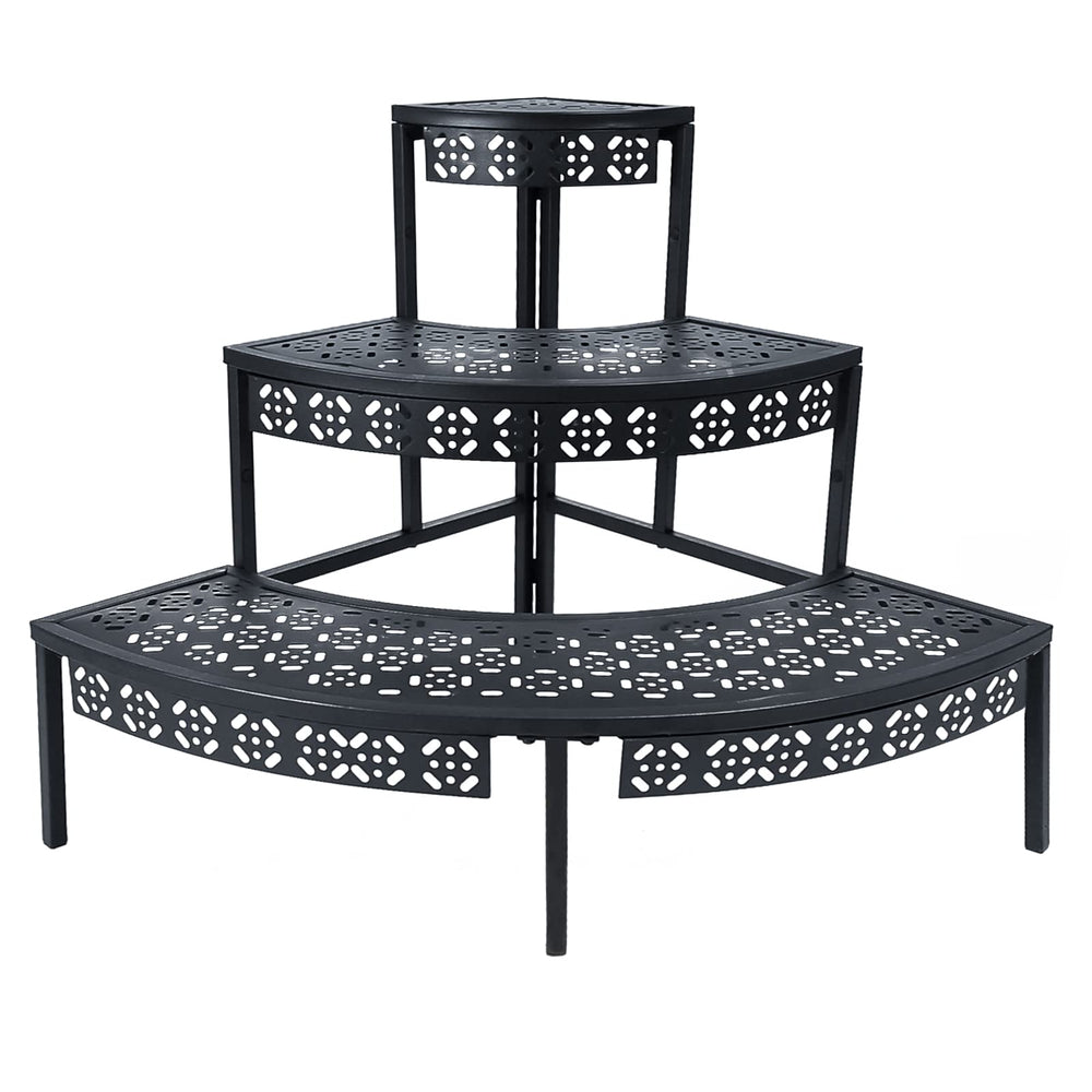 aboxoo 3-Tier Metal Plant Stand front view, black color