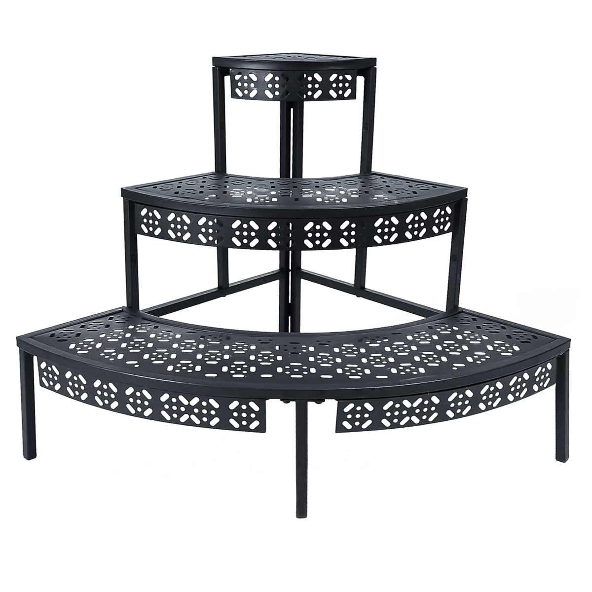 aboxoo 3-Tier Metal Plant Stand front view, black color