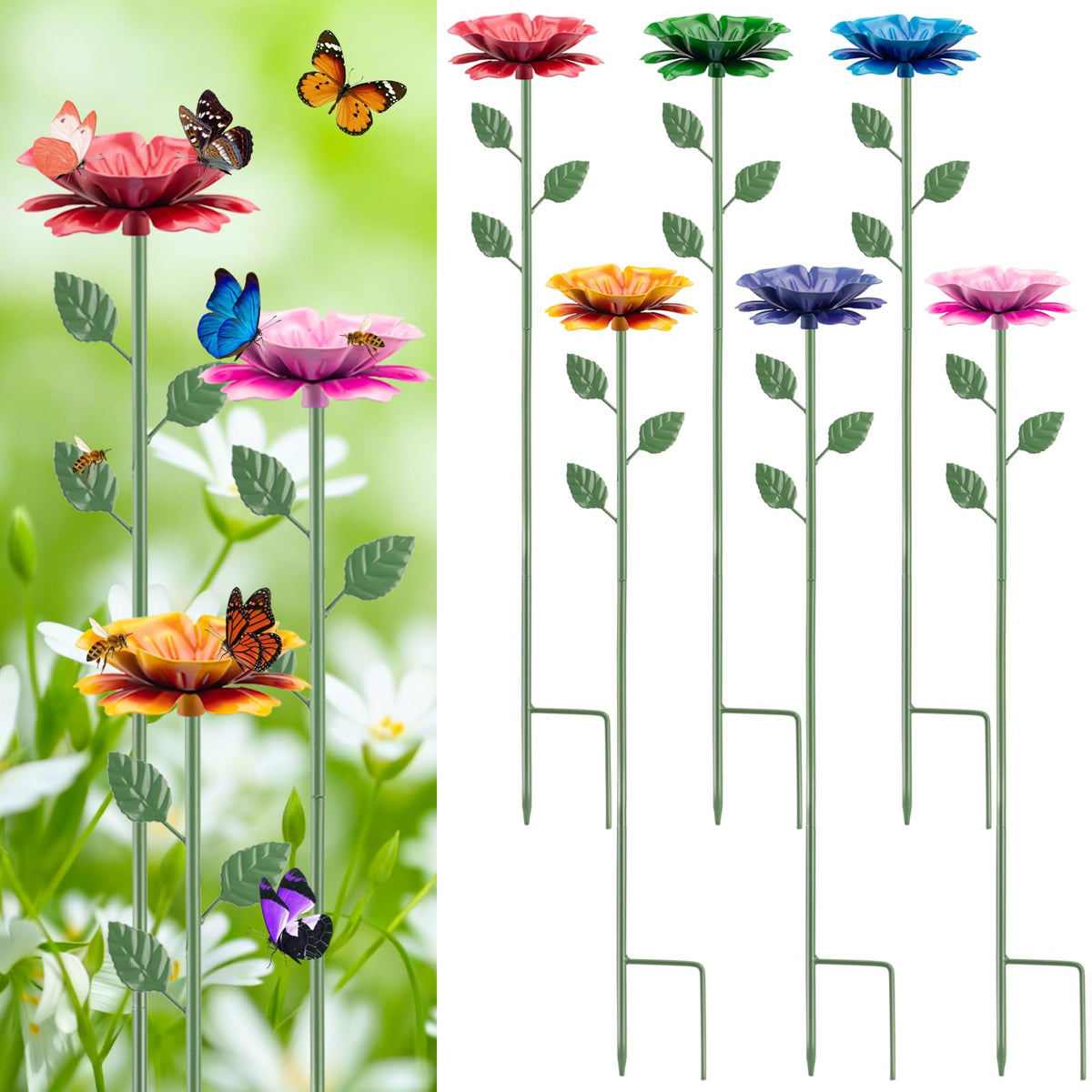 Abtanx Bee Watering Station 6 Pack flower-shaped feeders in vibrant colours