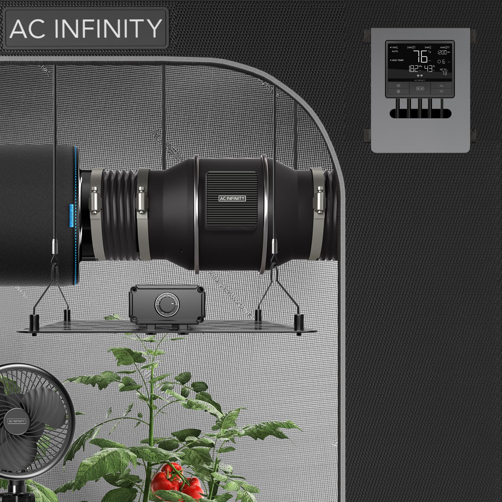 AC Infinity CLOUDLINE T6 duct fan setup in hydroponic grow room