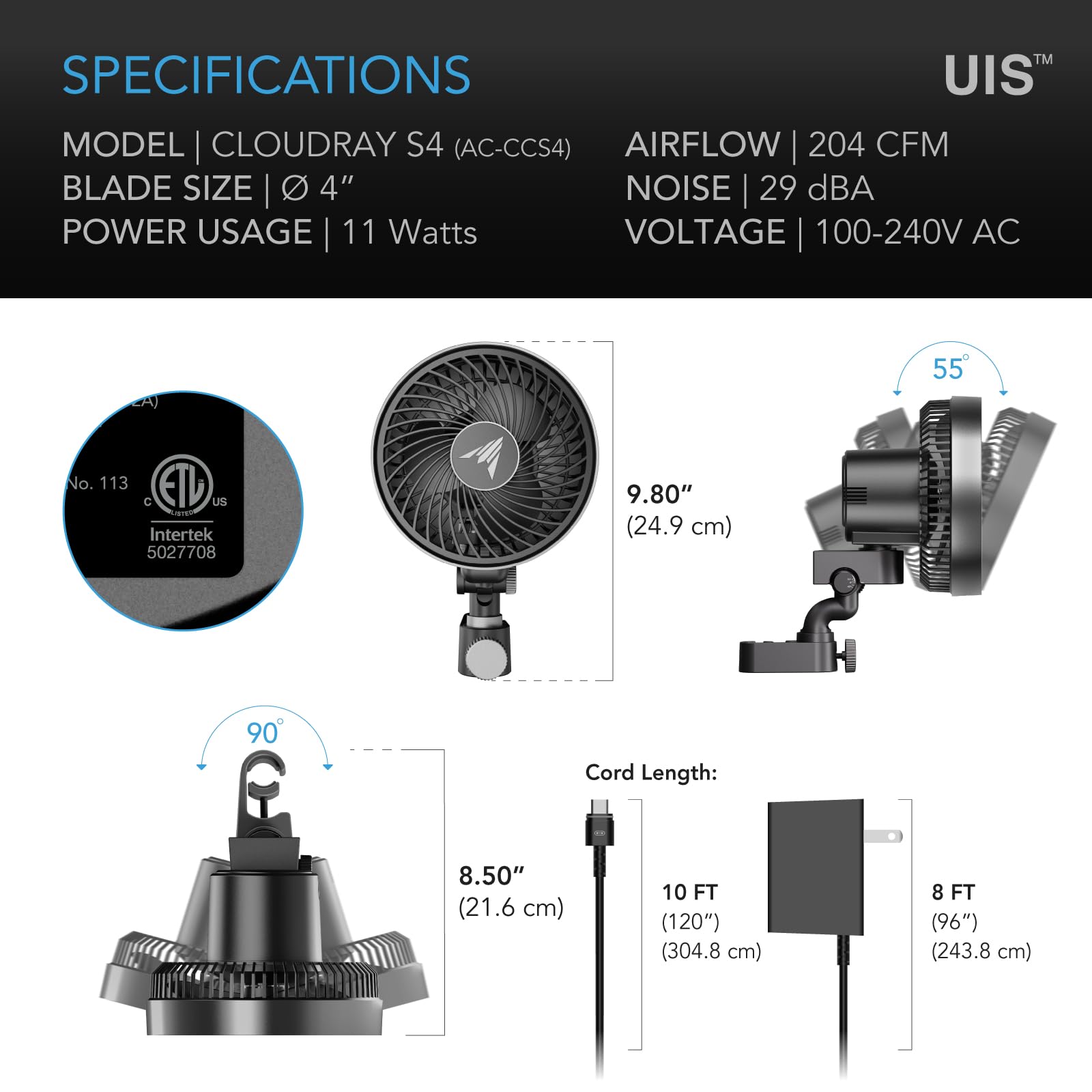 AC Infinity CLOUDRAY S4 fan packaging details