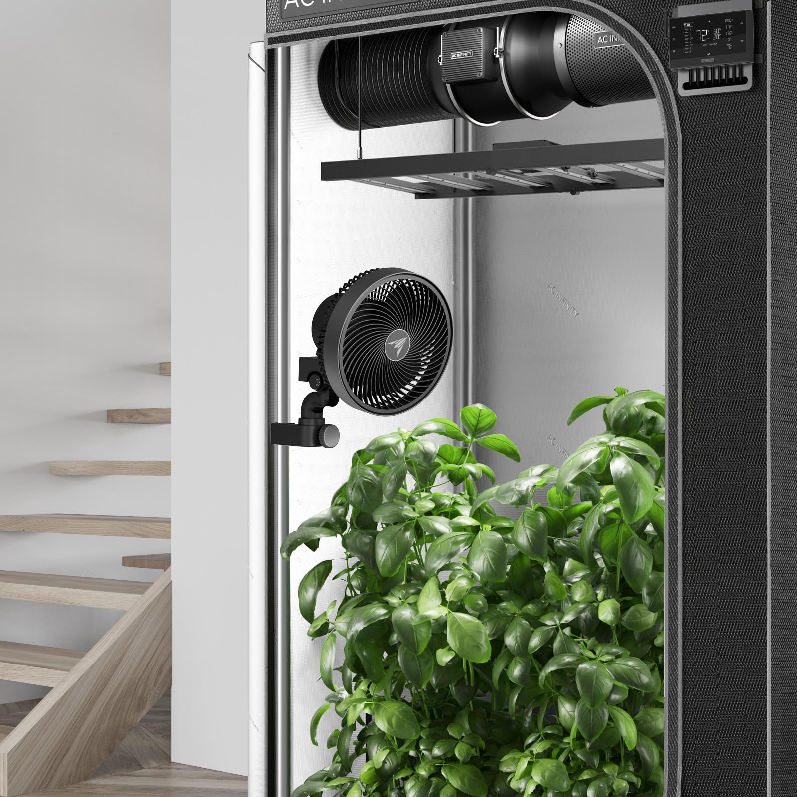AC Infinity CLOUDRAY S6 Clip Fan with plants in the background