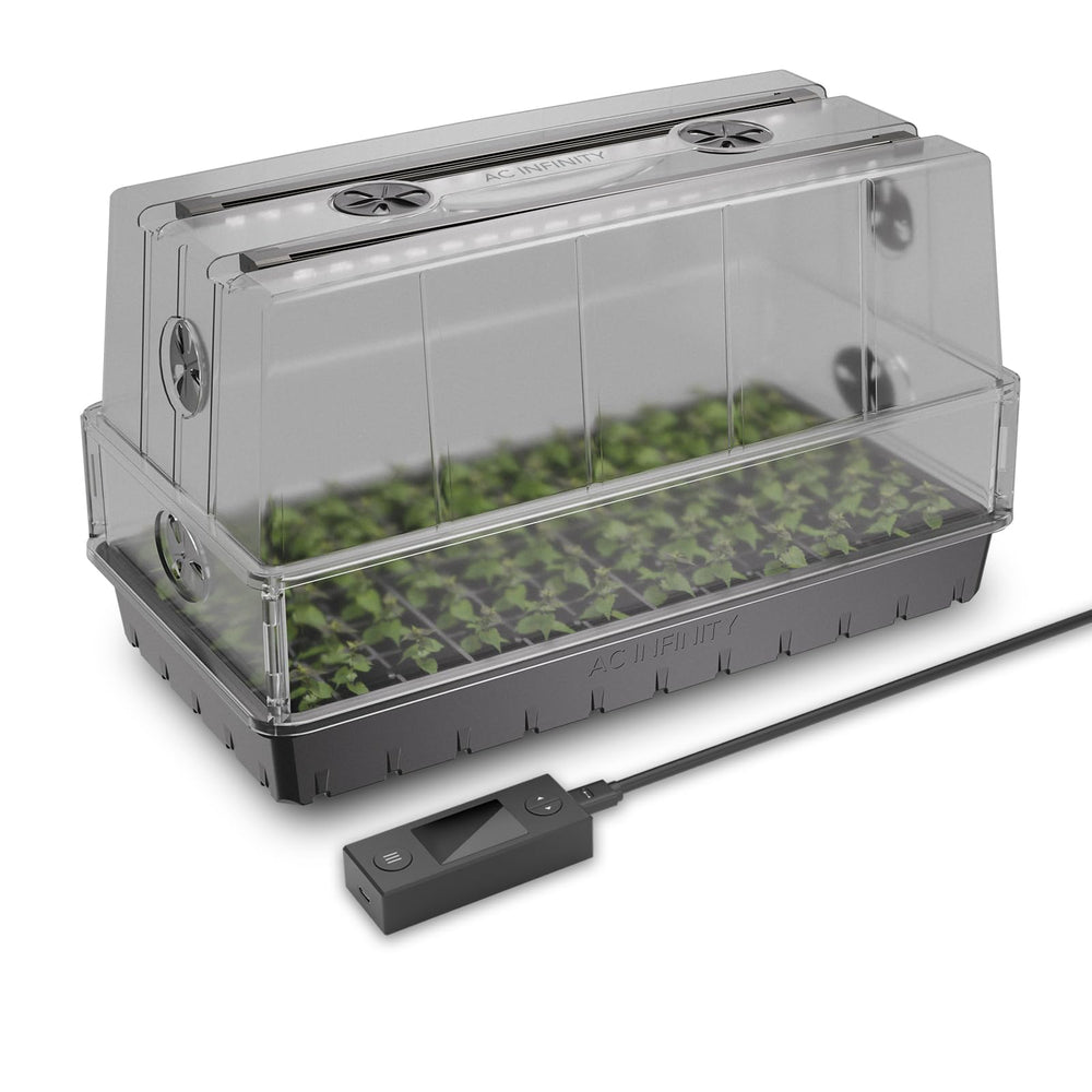AC Infinity Large Humidity Dome with LED grow lights front view