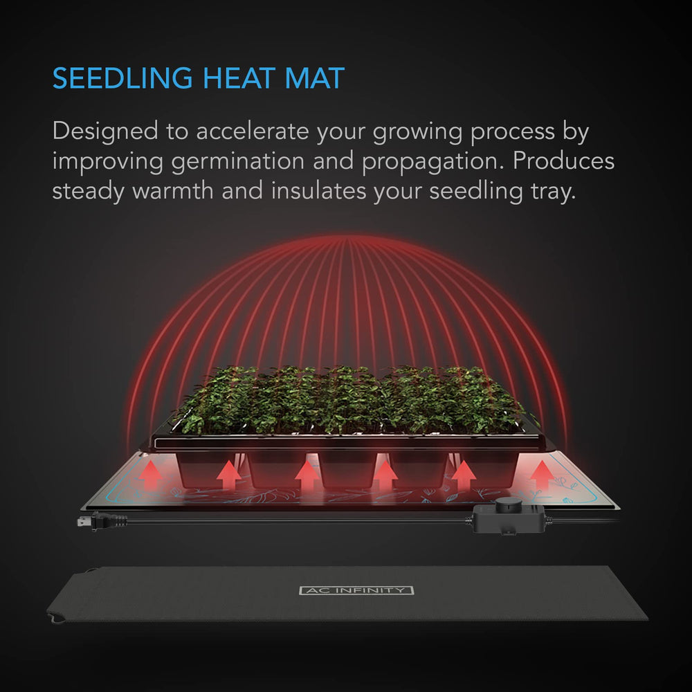 AC Infinity SUNCORE A3X2 Seedling Mat close-up showing adjustable heat dial