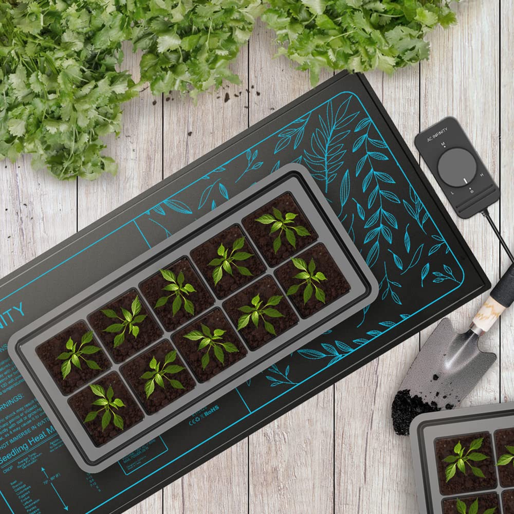 AC Infinity SUNCORE A3X2 Seedling Mat in use with seed trays