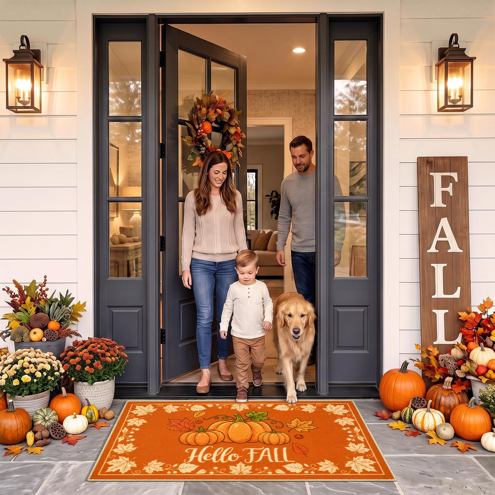 Acapet doormat with pumpkin design on porch